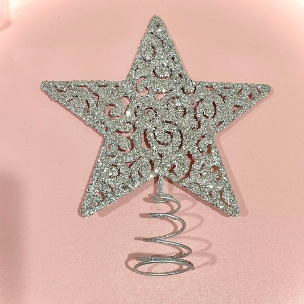 Silver Glitter Christmas Tree Topper Christmas Star - Picture 4 of 9
